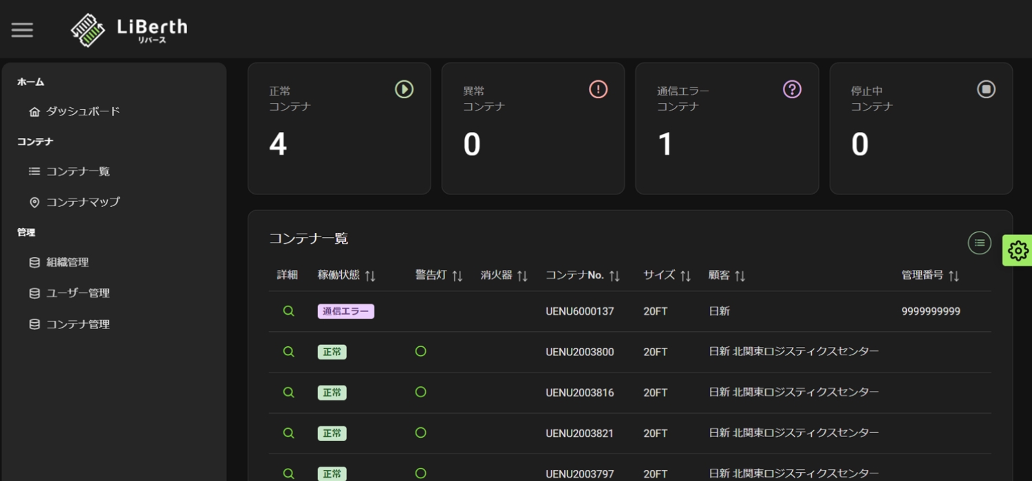 ダッシュボード画面